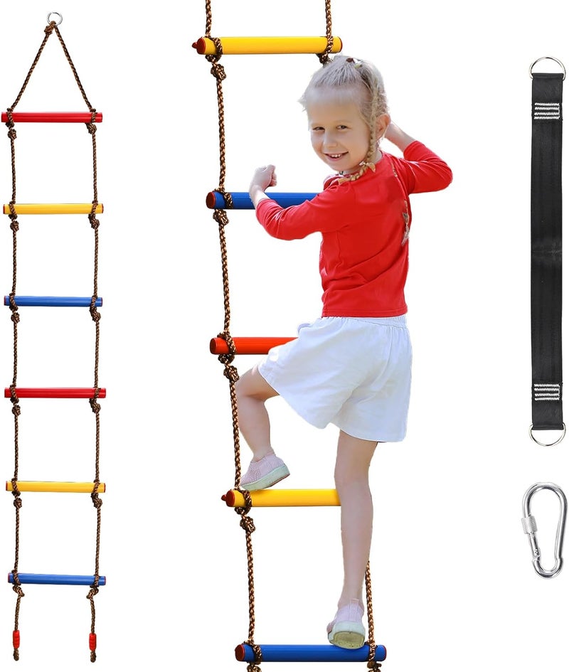 ZENFUN 6.5 Ft Climbing Rope Ladder, Climbing Ladder Hanging Slackline Ladder for Indoor Play Set and Outdoor Tree House, Playground Obstacles Swing Ropeladder - Image 1
